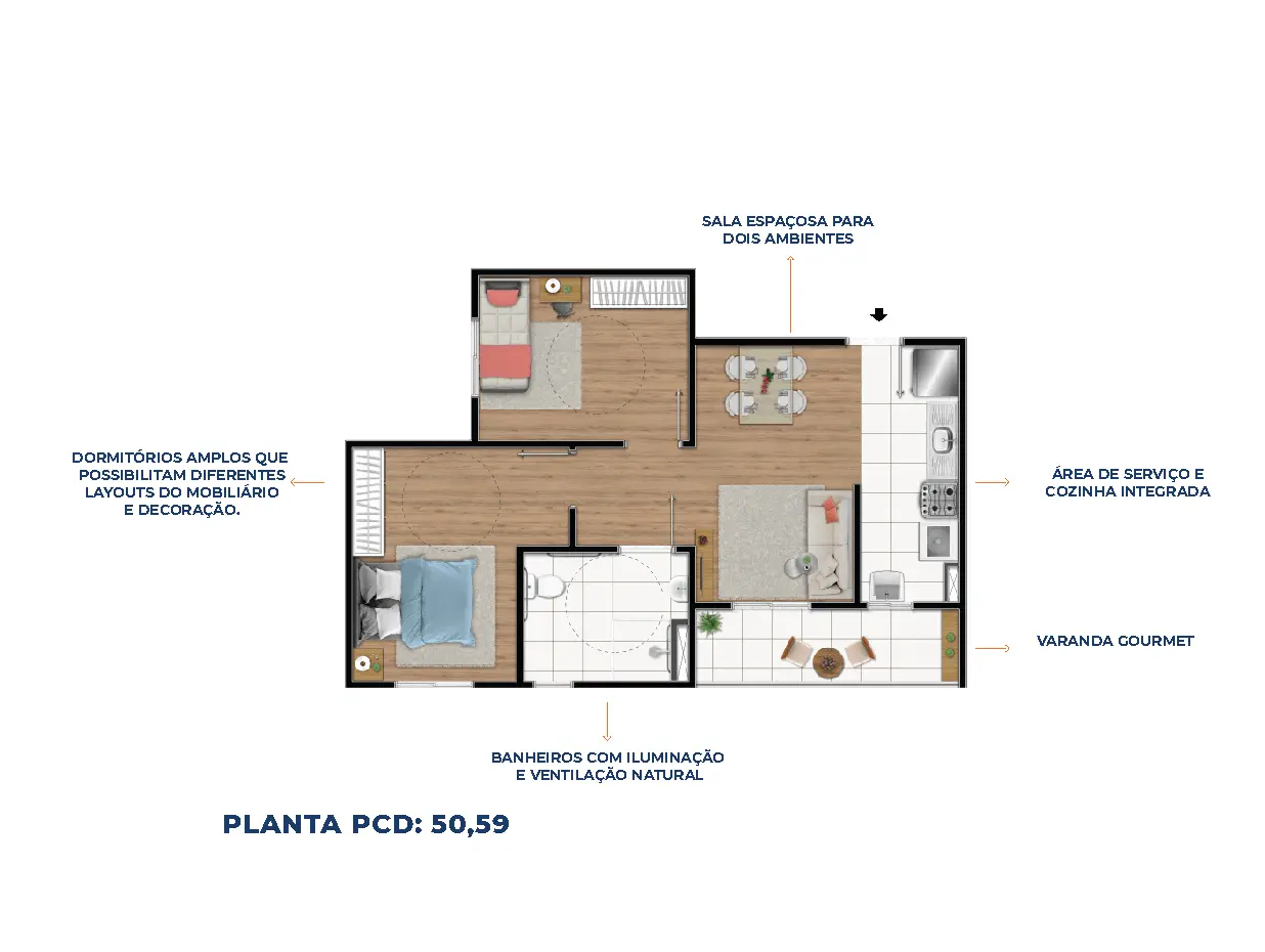 Planta Tipo Pcd: 50,59m²