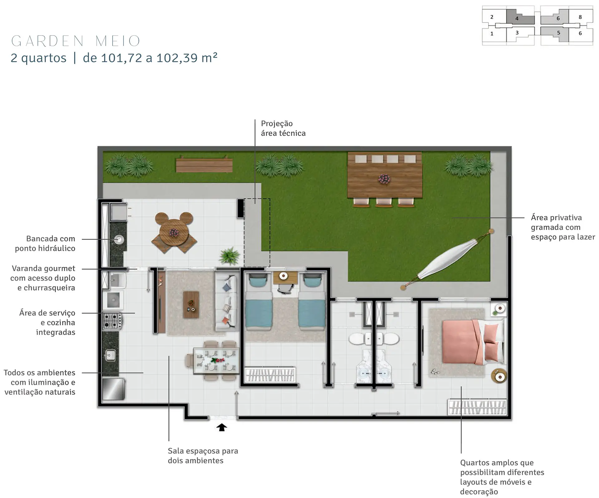 GARDEN MEIO | de 101,72 a 102,39 m²