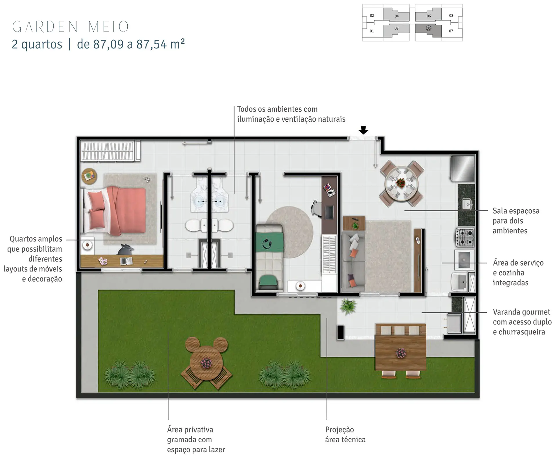 GARDEN MEIO | de 87,09 a 87,54 m²