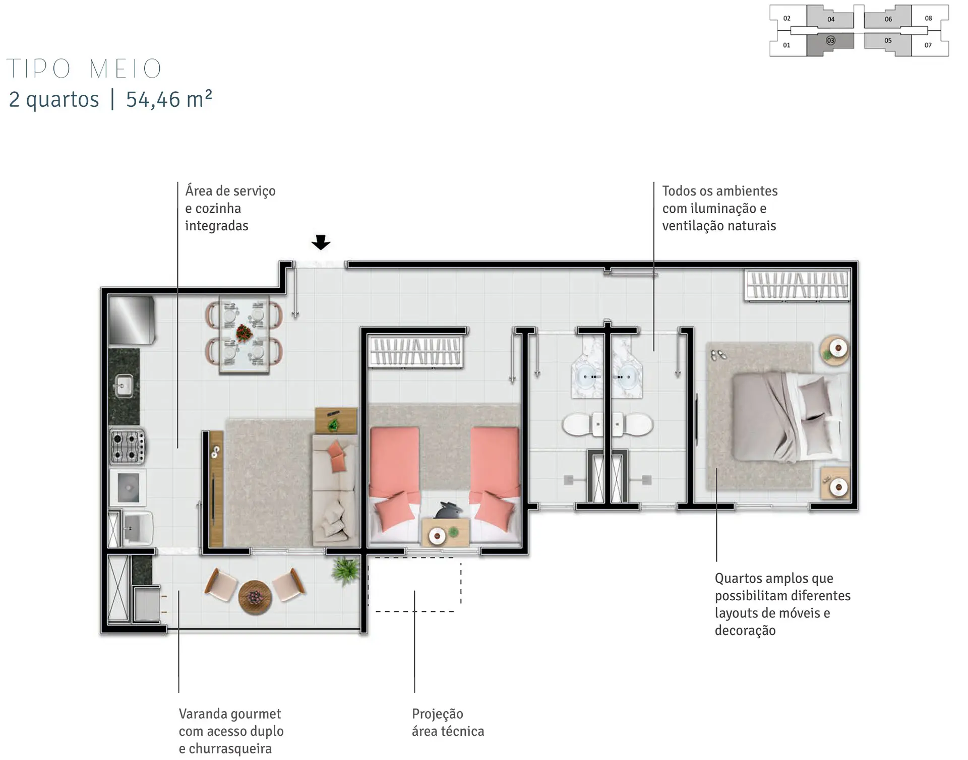 TIPO MEIO | 54,46 m²