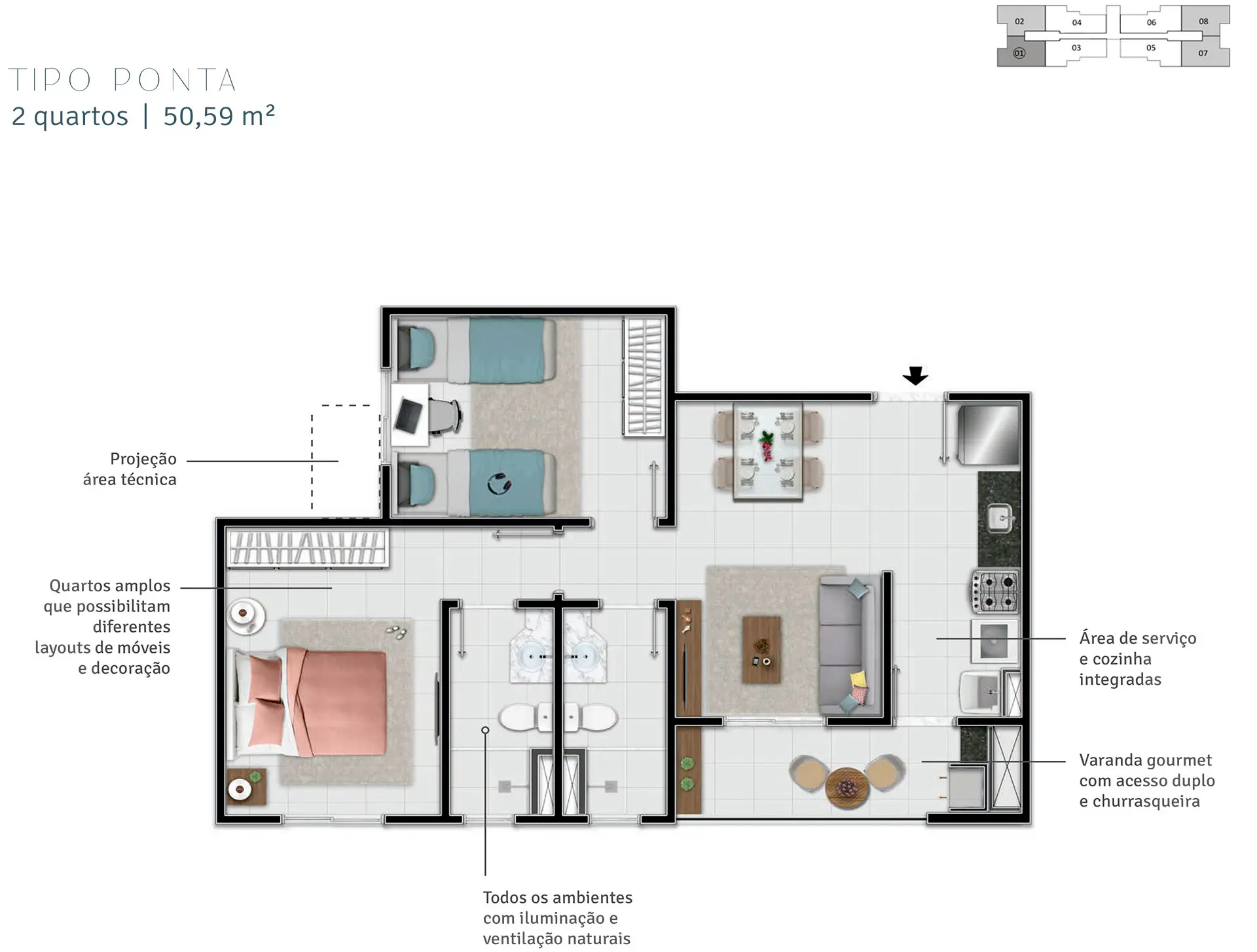 TIPO PONTA | 50,59 m²